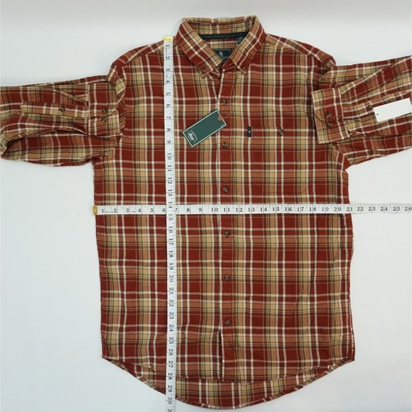G.H. Bass Co Men's S Shirt Button Up Front Shirt Fired Brick Tan Plaid S - Picture 4 of 7